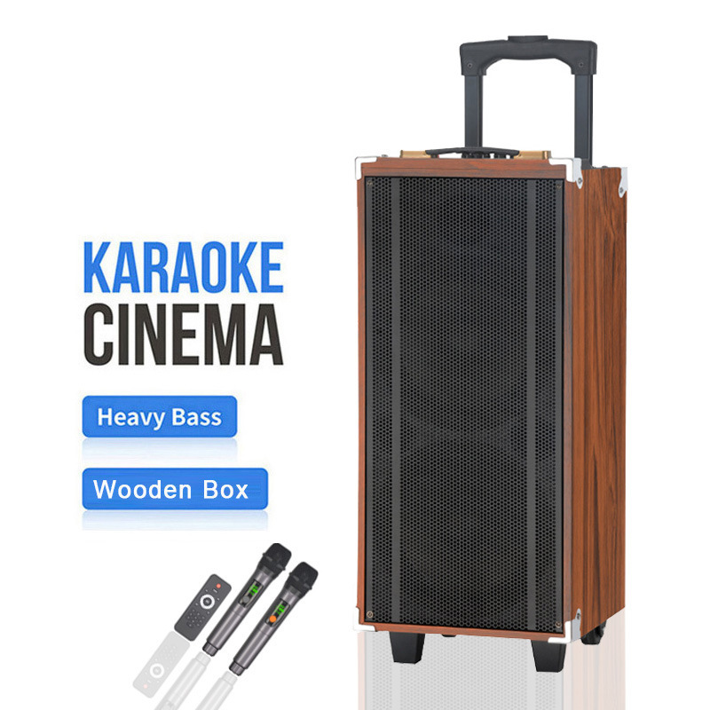 Bluetooth Wooden Trolley Speaker for Square Dancing, Outdoor Home Use, Performance Promotion, Subwoofer, High Volume, Dual Speakers