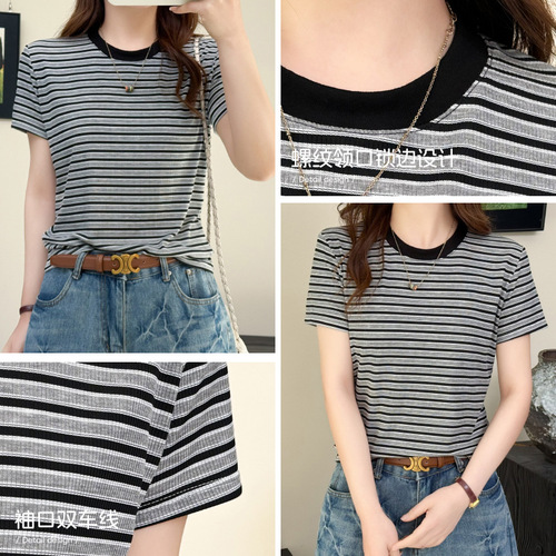 Lessel Yunju embroidery summer popular bottoming shirt, round collar slim top, women's shoulder, short-sleeved T-shirt, women's wholesale