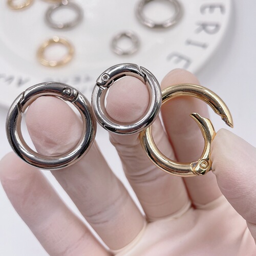 Zinc alloy spring clasp, hanging plated spring ring luggage DIY accessories, open-mouthed round ring bag hooks, pom-pom hooks