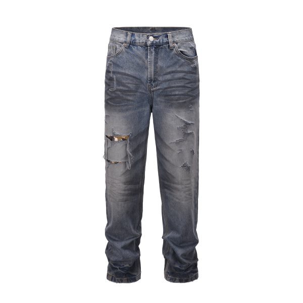 Men's Clothing high street washed distressed cat whisker ripped patch slim fit skinny jeans jeans_voghion.com