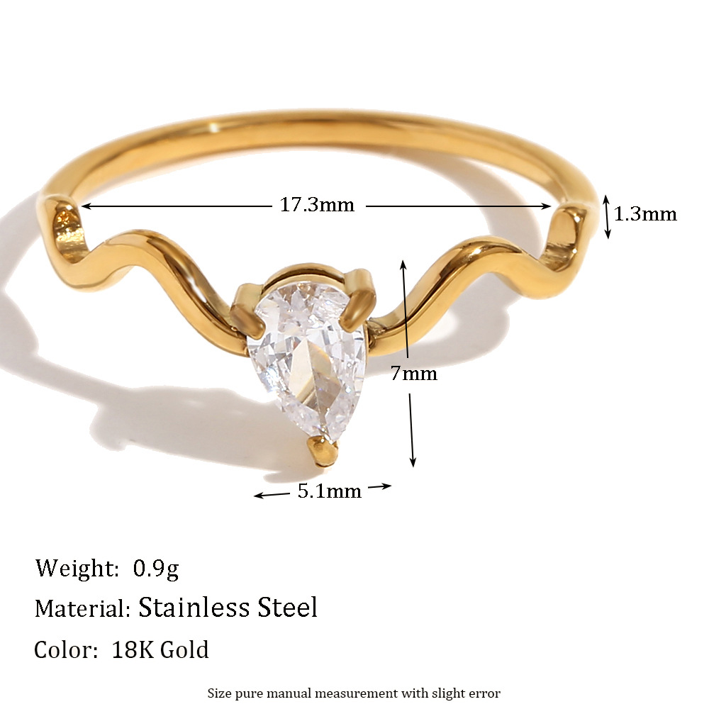 Water Drop Diamond Stainless Steel Ring