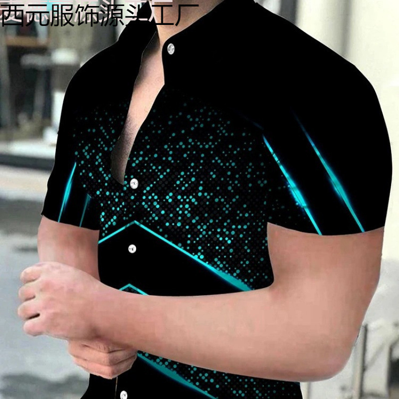 Cross-Border Export New Large Size Men's Casual Fashion 3D Digital Printing Short-Sleeved Shirt, Men's Shirt