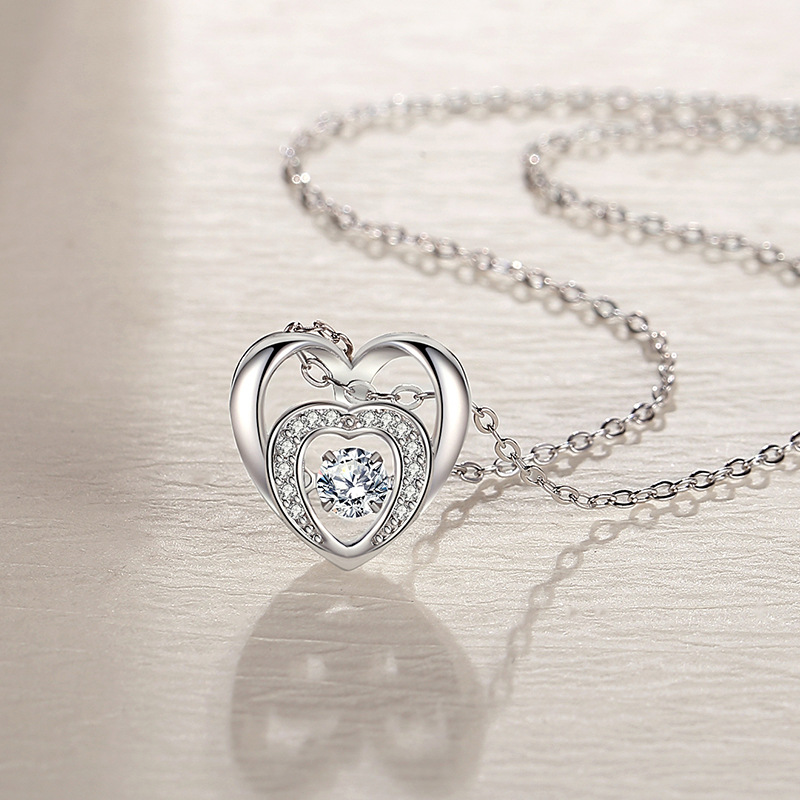 S925 plata esterlina nuevo collar en forma de corazón inteligente hembra saltando corazón estilo japonés y coreano Cadena de clavícula joyería simple para novia