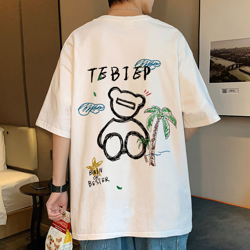 Verano 2023 Camiseta de manga corta de los hombres suelta de moda ins Hong Kong estilo todo partido camiseta superior grasa más tamaño media manga