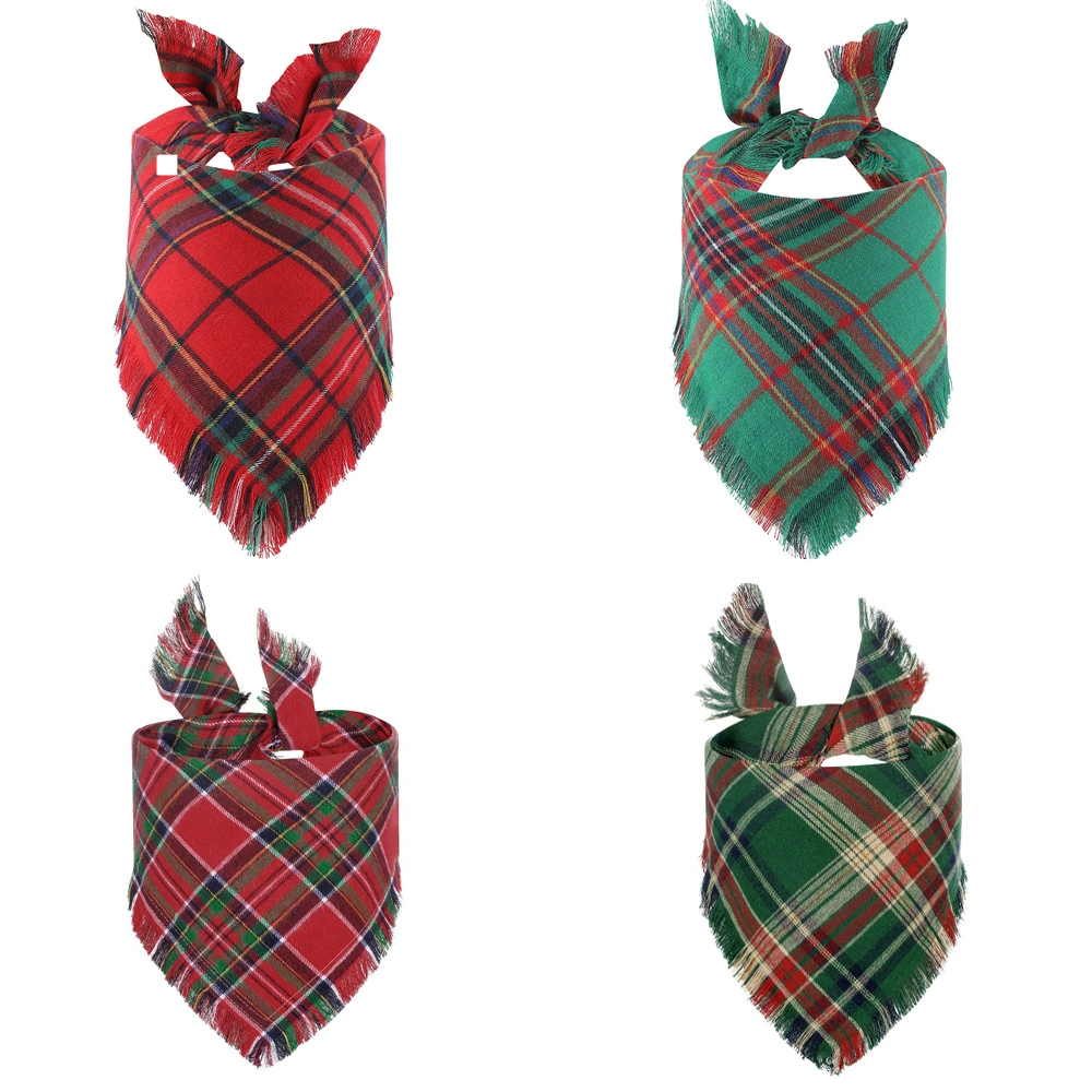 TANPOPO трансграничный новый рождественский питомец клетчатый треугольный шарф с бахромой