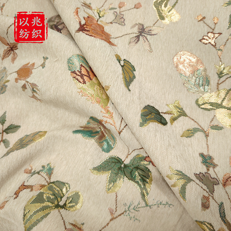 色织繁花似锦提花面料雪尼尔拜年服童装唐装连衣裙布料箱包中国风