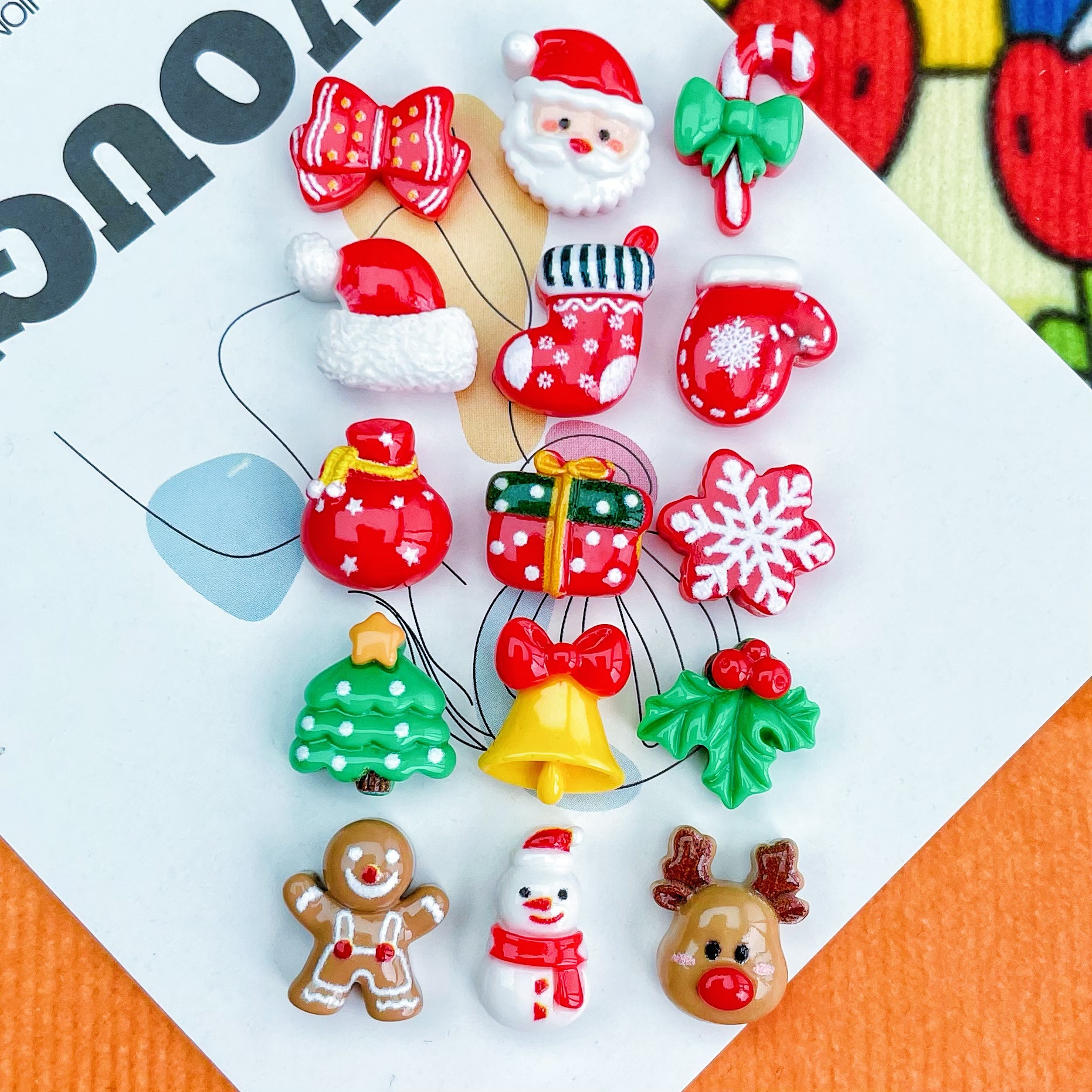 Mini crema pegamento borde a juego Navidad superficie brillante tamaño pequeño resina accesorios bolsa de regalo árbol de Navidad joyería de uñas