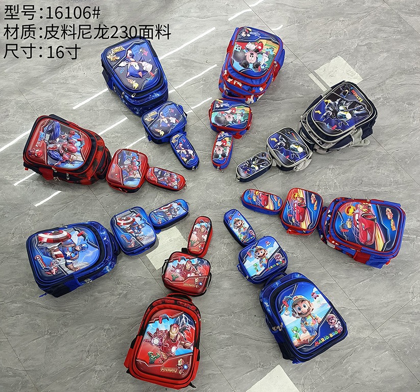 Los estudiantes de la escuela primaria de stock de fábrica pueden empacar mochilas escolares trolley, bolsas de almuerzo, bolsas de lápices, mochilas de dibujos animados lindos para niños de tres piezas