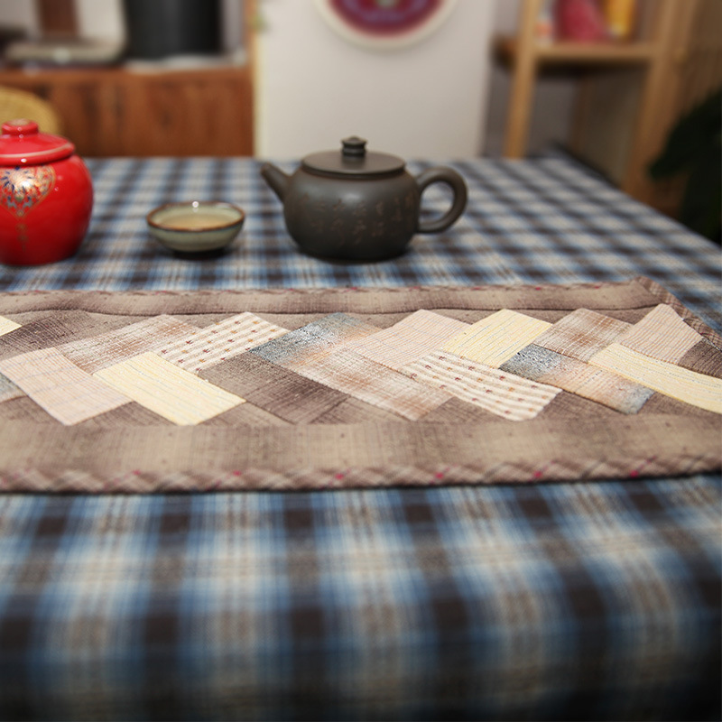 Primer paño teñido estera de té hecho a mano DIY patchwork corredor de mesa bordado Lu bordado estera de la placa de té Zen camino de mesa té arte de la vendimia toalla de té