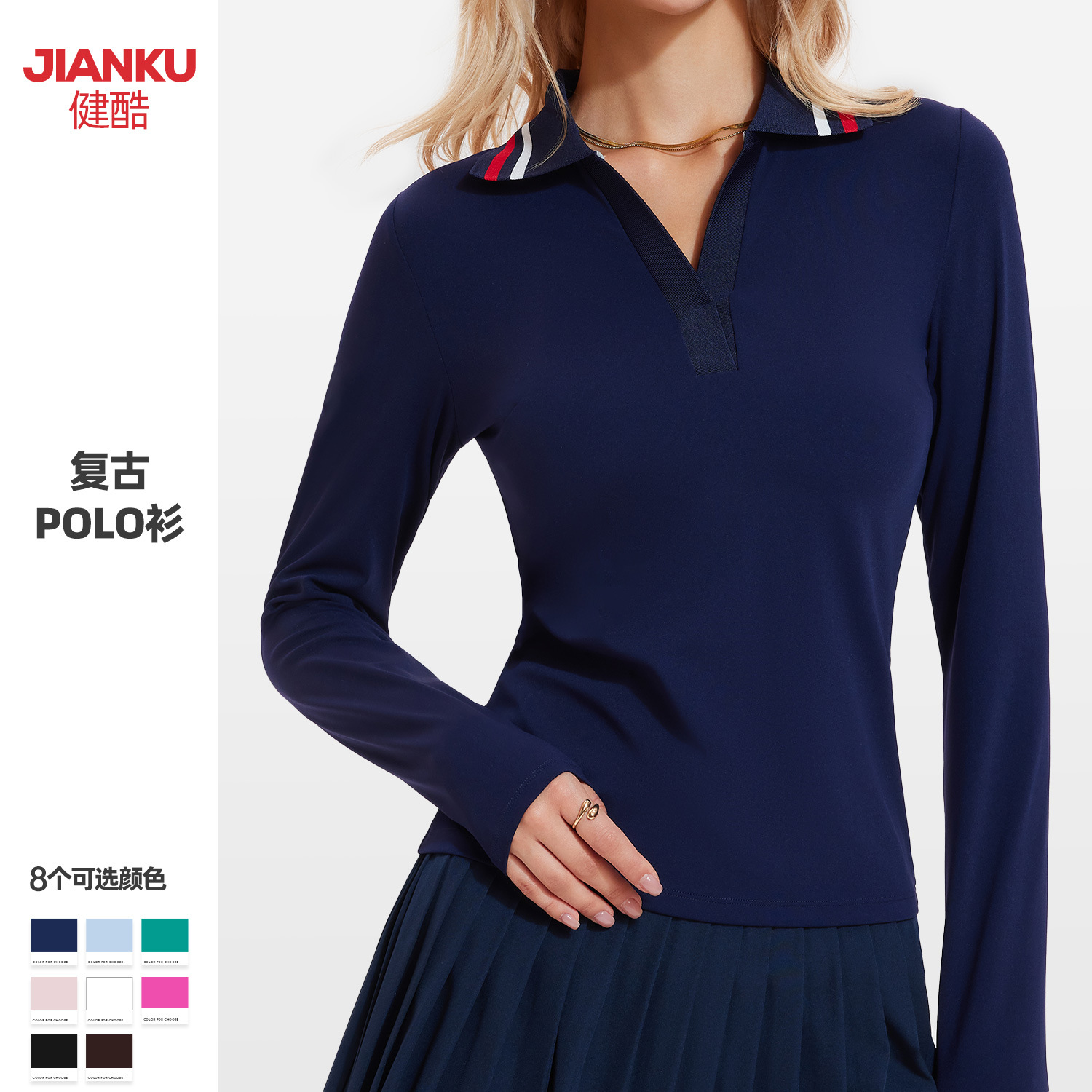 Cross-border nuevo deporte de mangas largas mujeres casuales polo polo de golf al aire libre sexy camiseta de tenis de cuello en V