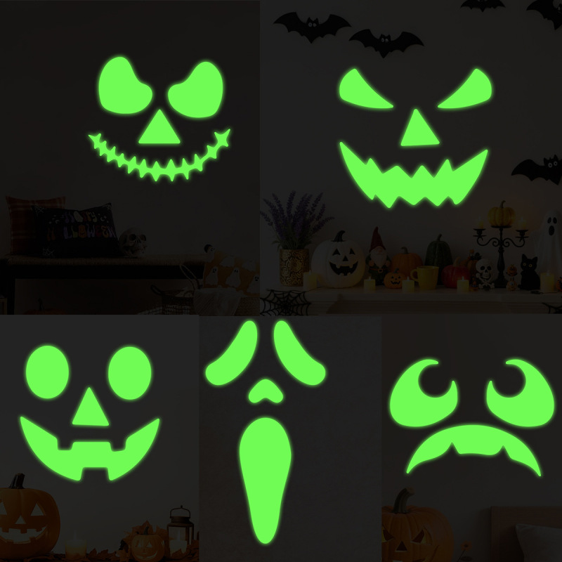 ハロウィン邪悪な表現グリーン発光ステッカーフェスティバルサプライズゴーストフェイス壁装飾 PVC 発光ステッカー|undefined