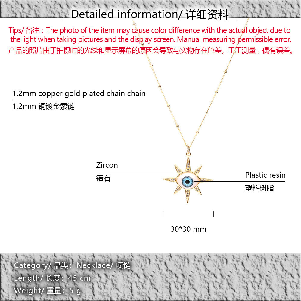 Micro diamond devilu0027s eye resin pendant copper necklace wholesale Nihaojewelry