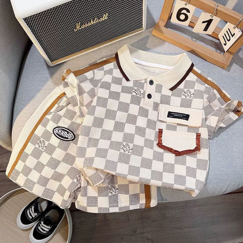 Детская одежда для мальчиков, поло, костюм 2025, новый стиль, летняя одежда для малышей, тонкая летняя одежда с коротким рукавом для детей