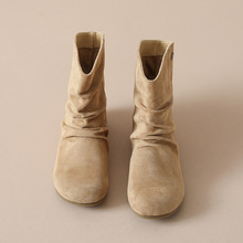 新款马丁靴森系圆头堆堆靴复古秋季新款轻便百搭潮流文艺短靴驼色