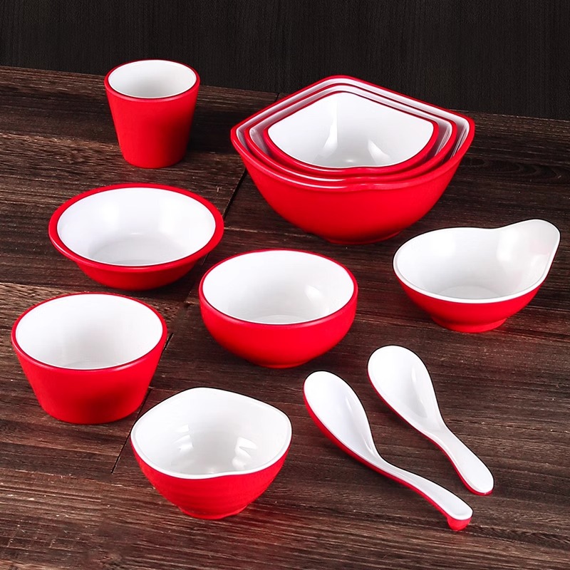 xiangyuanmei tableware melamine red and white plastic rice bowl hotel soup bowl hot pot fast food dedicated bowl buffet sauce small bowl