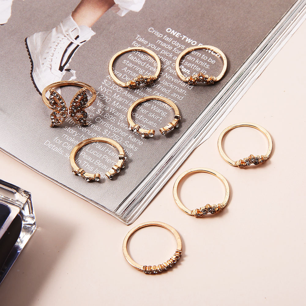 Bohemian Style Diamond Butterfly Joint Ring 8-piece Set display picture 8