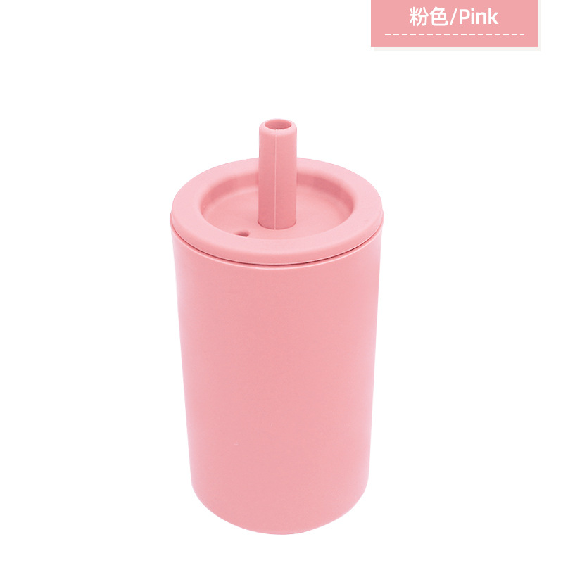 Taza de silicona para bebés, taza de agua para niños, taza de agua a prueba de caídas y antideslizante con cubierta, taza doméstica simple, taza de paja de silicona, taza grande