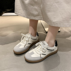 春季宽头德训鞋女鞋2025新款高级春秋爆款百搭皮面运动板鞋小白鞋