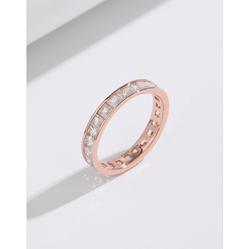 Anillo de diamantes de oro rosa anillo femenino 925 plata esterlina nicho diseño 2023 nuevo Anillo de dedo índice cuadrado diamante completo anillo de diamantes