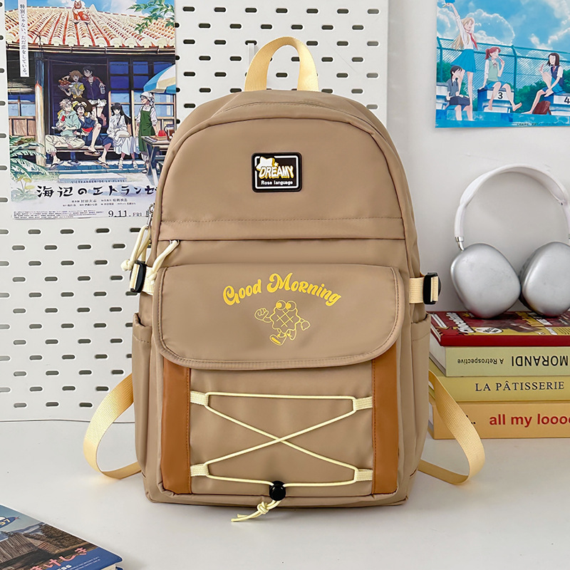 Mochila de estilo universitario de color de contraste lindo mujer 2025 nueva mochila de estilo crema casual campus escuela secundaria escuela secundaria