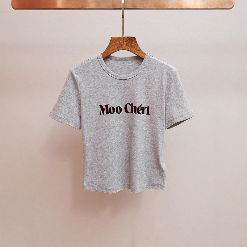 Shenzhen Nanyou Classy Women's Autum New Hong Kong Style Sexy Style Round Neck Right Shoulder Short-Sleeved Letter Printed T-Shirt for Women Shenzhen Nanyou Classy Women's Autum New Hong Kong Style Sexy Style Round Neck Right Shoulder Short-Sleeved Letter Printed T-Shirt for Women