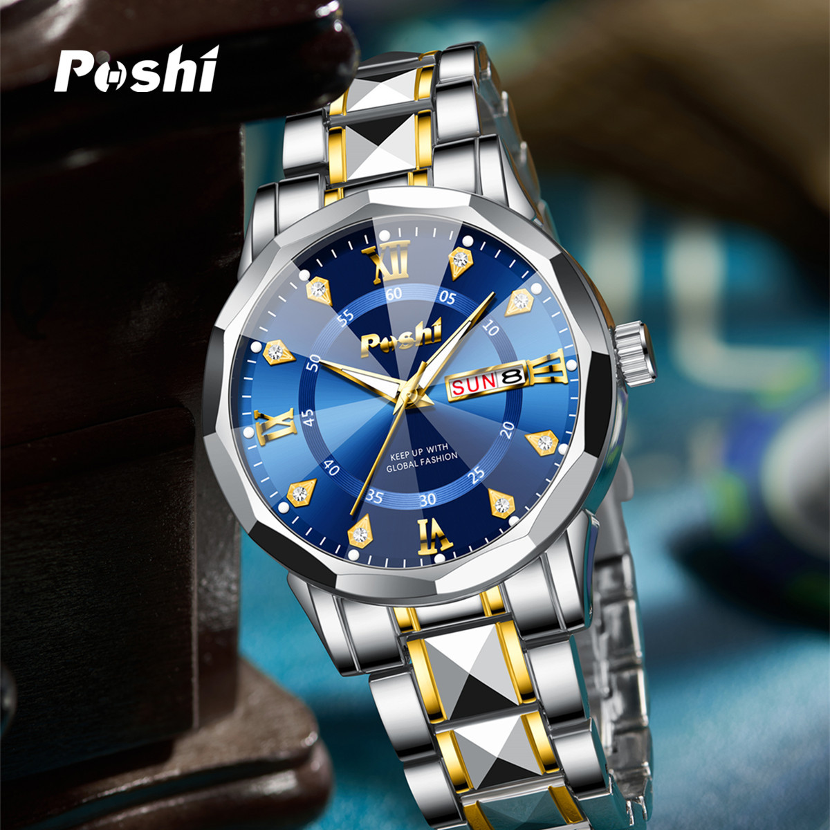 POSHI Watches Reloj de moda para hombre Calendario luminoso Reloj de cuarzo con cinturón de acero Reloj para hombre AliExpress Explosive