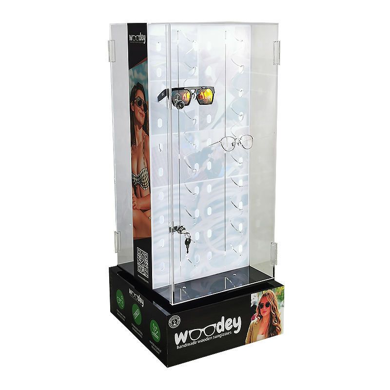 Customized 360-Degree Rotating Multi-Layer Sunglasses Display Stand with Lock Dust-Proof Acrylic Glasses Display Stand Display Box
