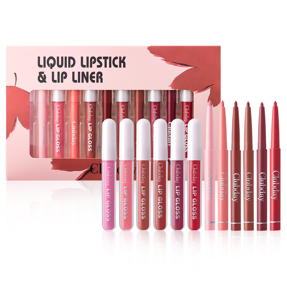 Clubday Long-lasting Velvet Matte Lip Gloss and frosted Outlining Lip Pen 6+6 Set, easy-to-Apply lipstick pen undefined