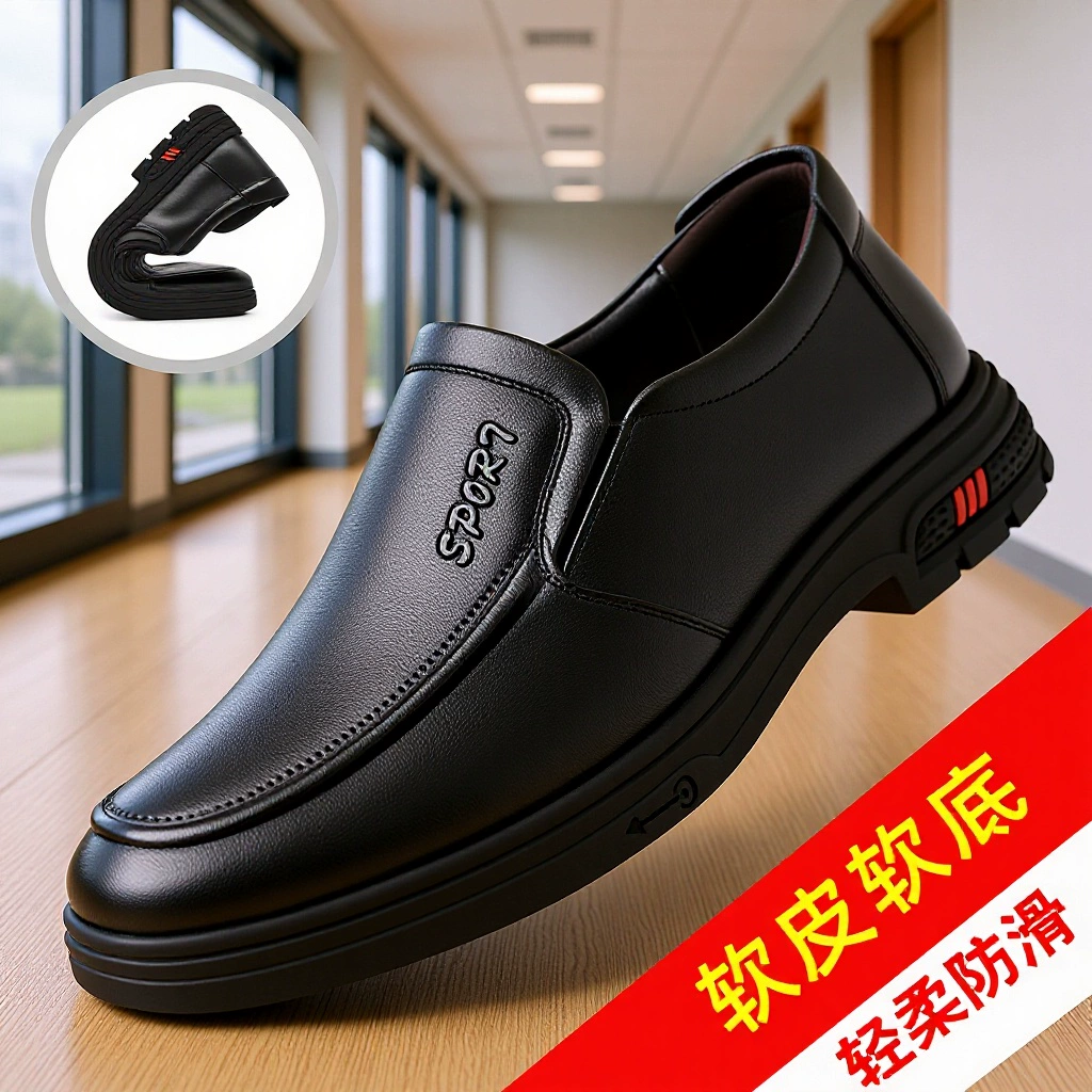 Мужские кожаные туфли без шнурков, новая весенне-осенняя модель, деловые повседневные туфли с круглым носком, удобные для мужчин среднего возраста, универсальные туфли на мягкой подошве для пап.