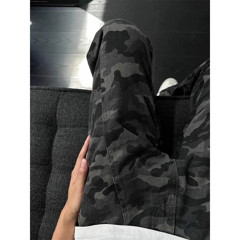 Cleanfit Camouflage Cargo Jeans Men's Summer American Retro Vibe Slim Straight Flared Pants
