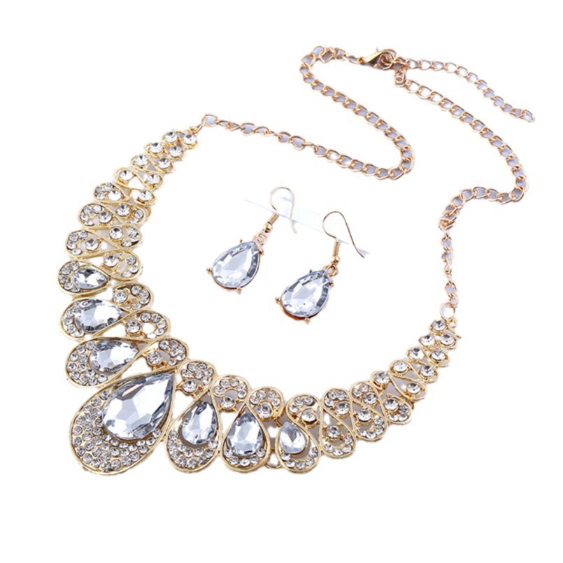 Joyería transfronteriza explosión Amazon venta caliente gran collar de gemas conjunto de pendientes de orejas Europa y América temperamento exagerado de moda diamantes flash image 6