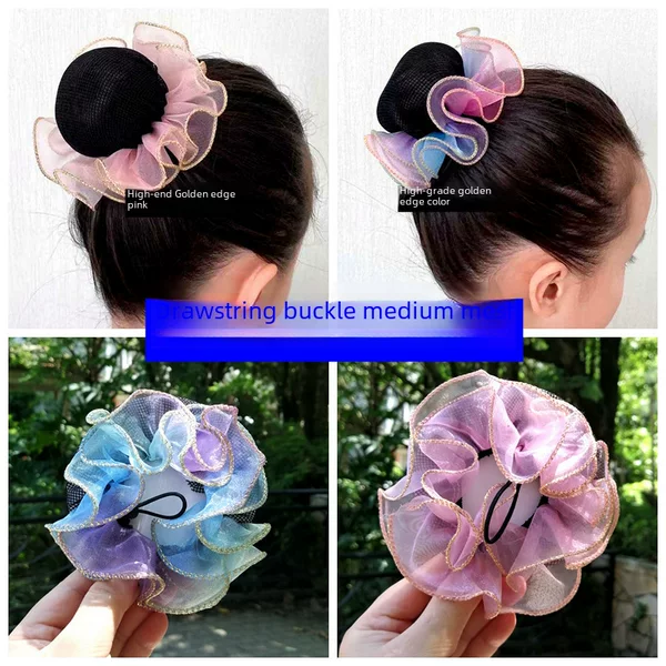 New Children's Ballet Dance Ball Hair Mesh Set Girl's Stylish Snow Yarn Lace Hair Mesh Pocket Head Flower Drawstring
