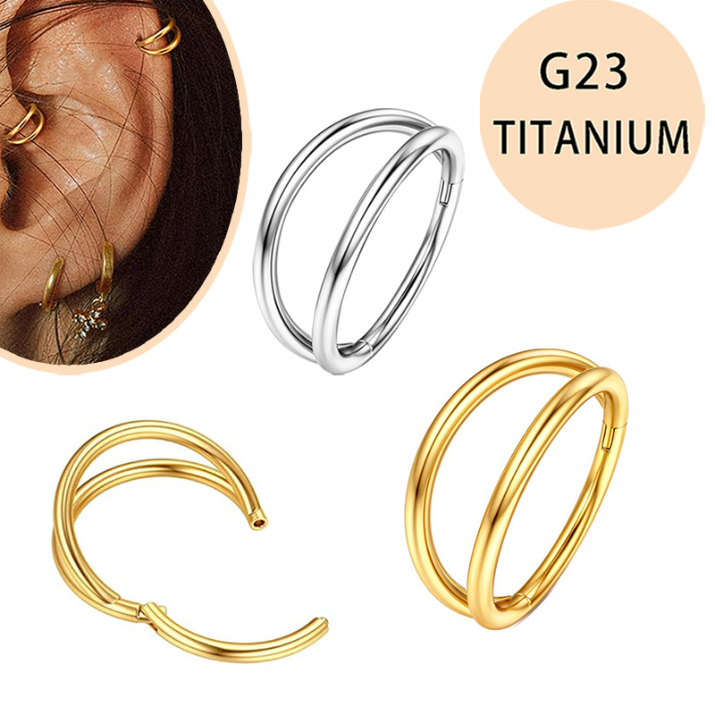 G23 Titanium Double-Layer Diamond Nose Ring Simple Open Nose Stud Piercing Jewelry detail image 3