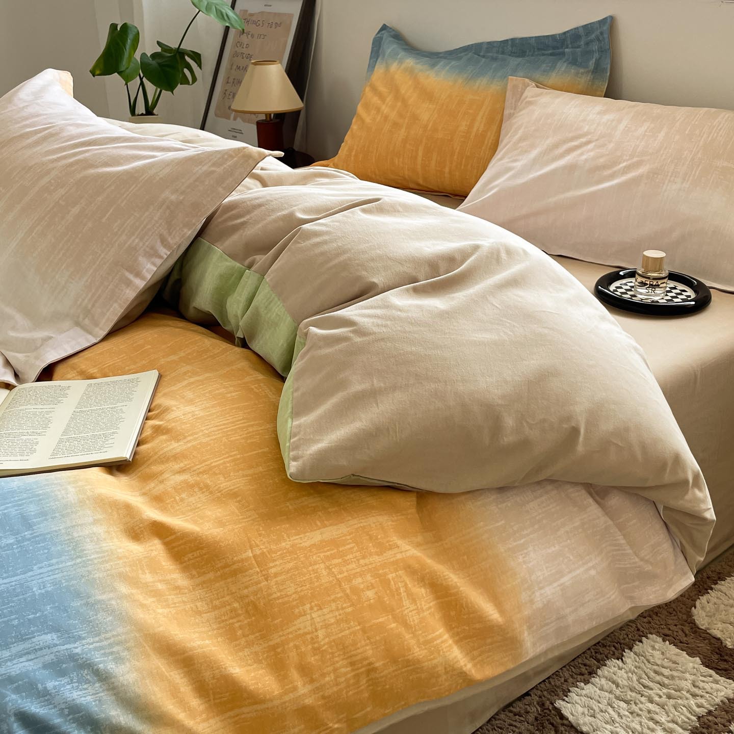 Algodón grueso de cuatro piezas, sábanas de algodón lavado con agua, dormitorios de estudiantes, tres piezas