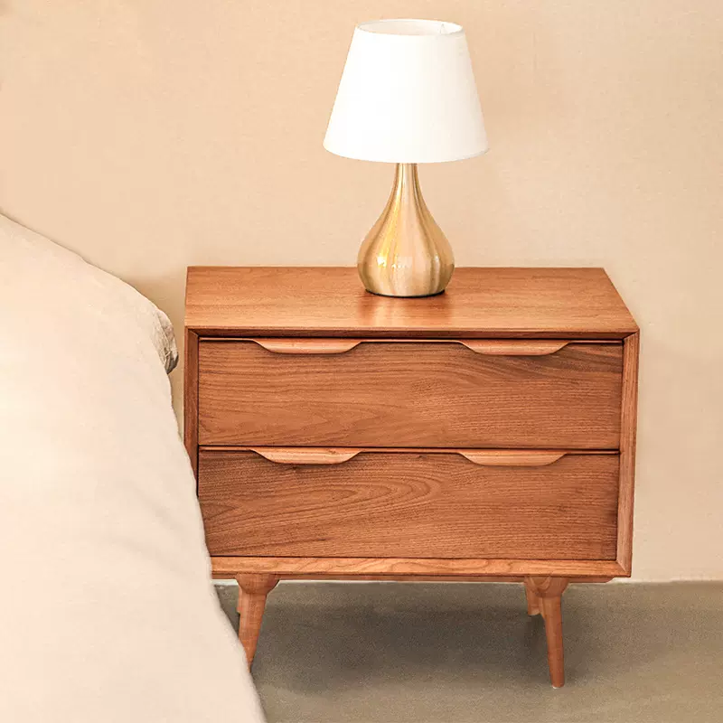 北欧缅甸柚木床头柜 卧室储物收纳柜小户型黑胡桃木全实木床边柜