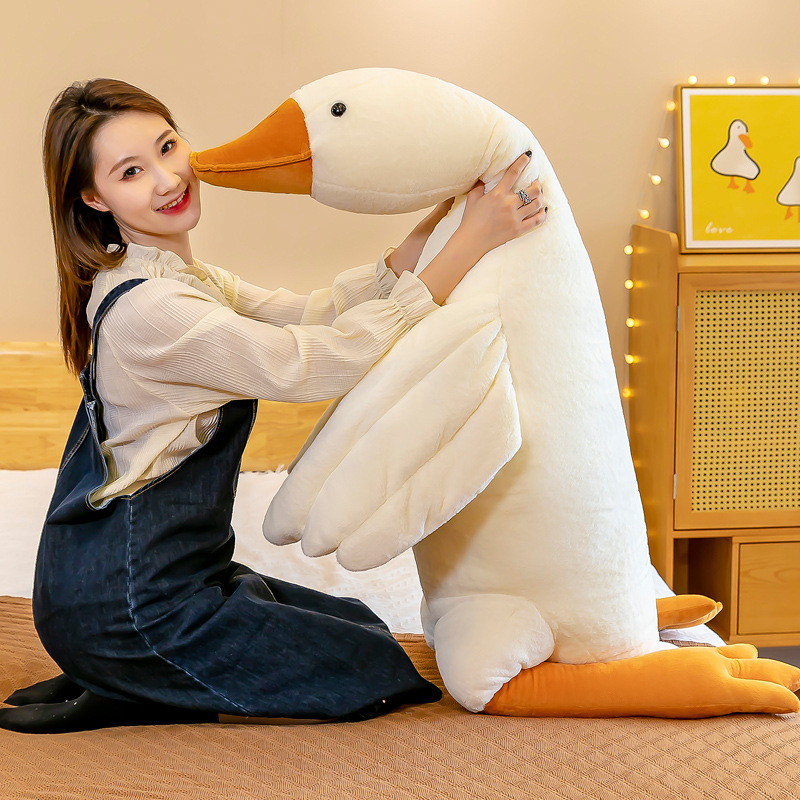 Gran ganso muñeca grande ganso blanco cama almohada acostada ganso muñeca peluche juguete regalo de cumpleaños para las niñas