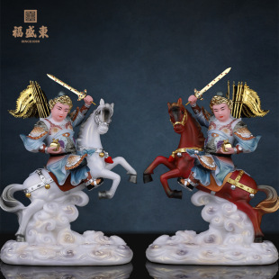 Imitation White Marble Horse Racing Statue for Home Use, Yellow Horse Racing Deity Statue, Temple Horse Racing General Buddha Statue Wholesale