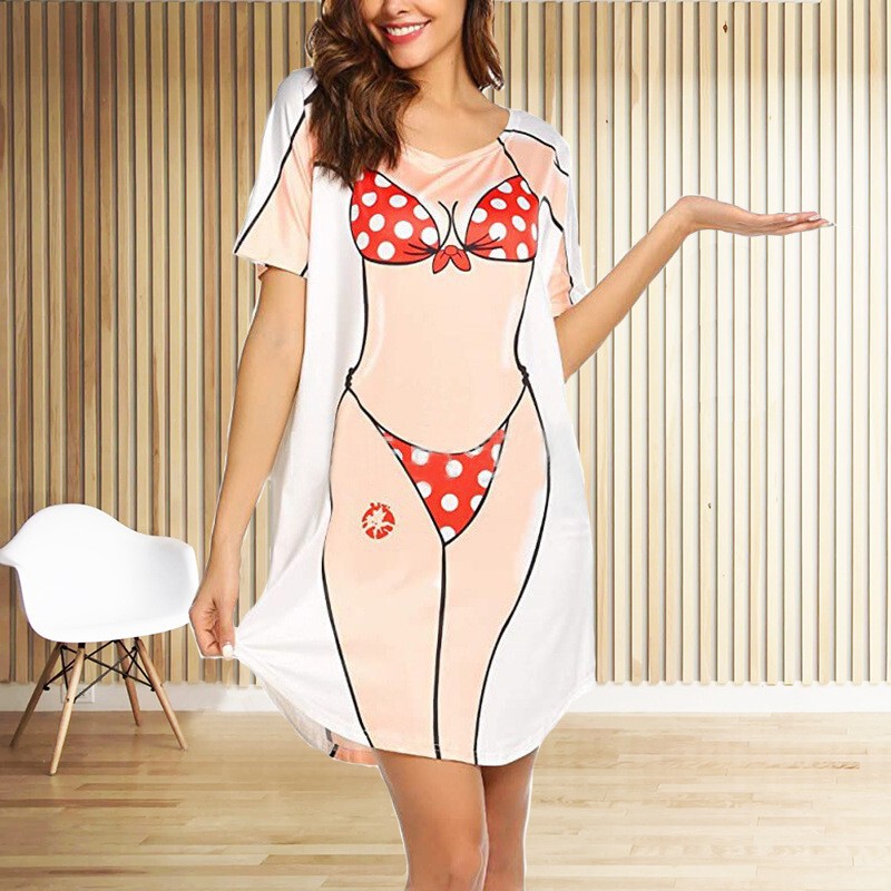 European and American women's clothing 2023 Summer new fashion creative cute sexy bikini print loose casual dress European and American women's clothing 2023 Summer new fashion creative cute sexy bikini print loose casual dress
