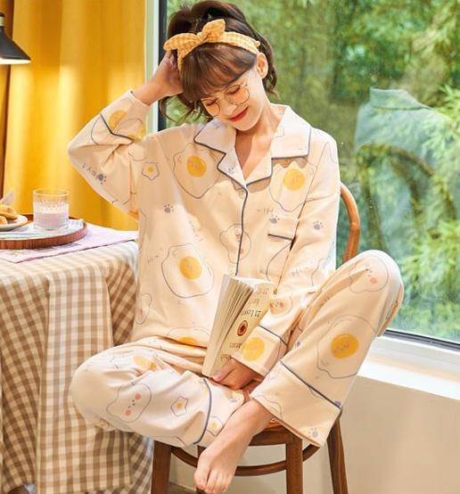 Pijamas de Primavera y Otoño para Mujer, Conjunto de Dos Piezas Informal de Manga Larga, Nuevo Modelo 2025, Conjunto de Cárdigan para el Hogar para Otoño e Invierno