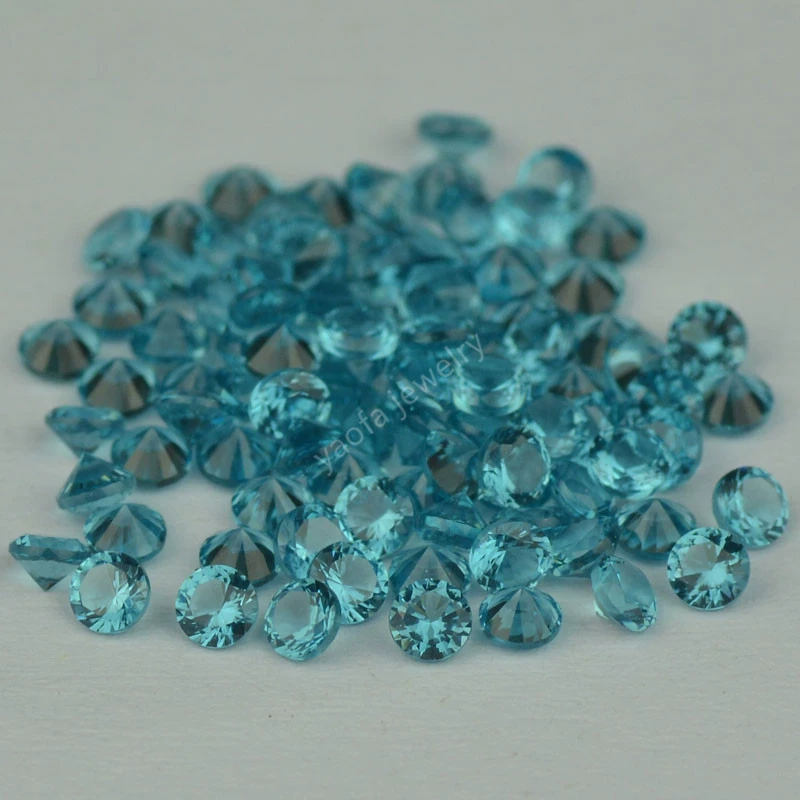 Набор нано-голубо-зелёных круглых свободных камней Paraiba 0.8~8 мм