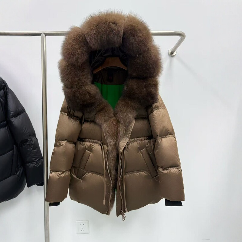 European Goods 2025 Winter New Fur Fox Real Fur Collar White Goose down down Jacket Women's Mid-Length Waist Thickeneded Jacket