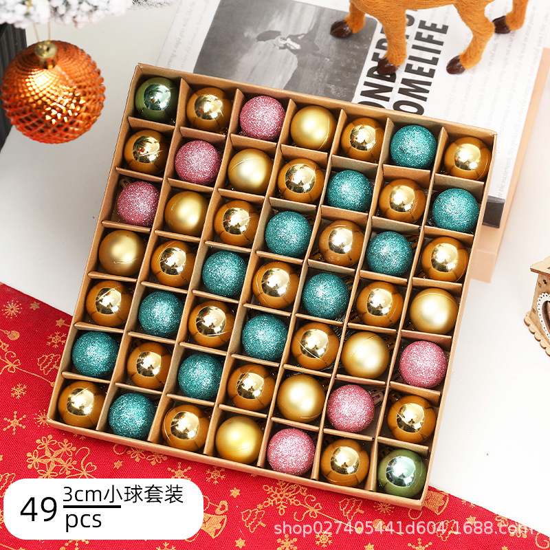49個入り3cmクリスマスボール装飾光沢カラーボールメッキボール礼箱セットクリスマスツリーストラップシーン配置|undefined