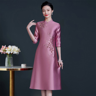 Xi mother-in-law cheongsam mother wedding dress wedding dress 2025 new wedding dress plus size high-end temperament autumn