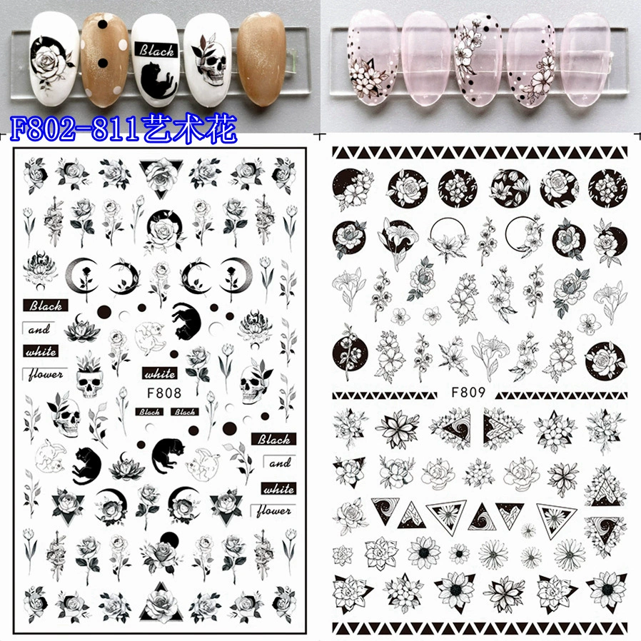 Черная личность Искусство Цветок голова пчела наклейка для ногтей листья красочный цветок наклейка для ногтей трансграничная эксклюзивная