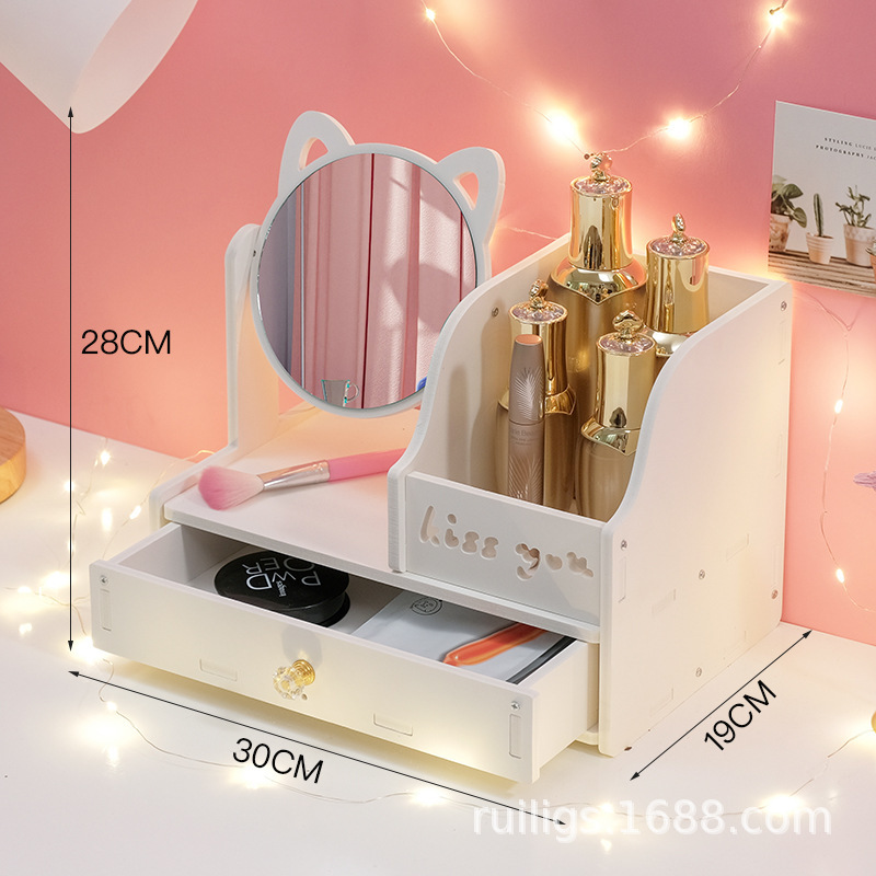 Espejo de maquillaje espejo portátil de niña red red escritorio espejo de vestir dormitorio de estudiantes梳妆台 simple espejo con caja de almacenamiento