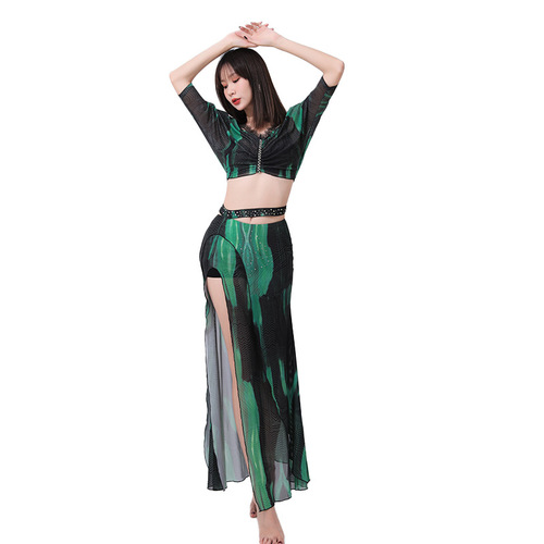  summer belly dance clothing skirt embroidered lace women's practice clothing suit diamond chain top skirt hot diamond dance clothing