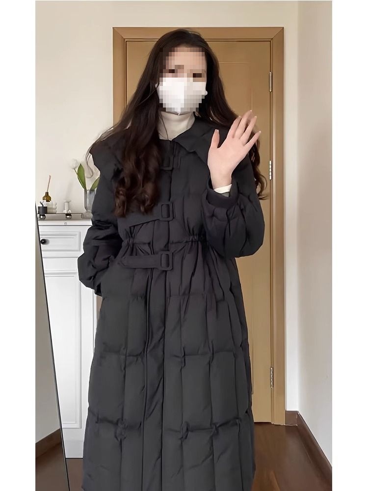 感冬季新款大码韩系厚外套黑色长款小香风保暖羽绒服女款