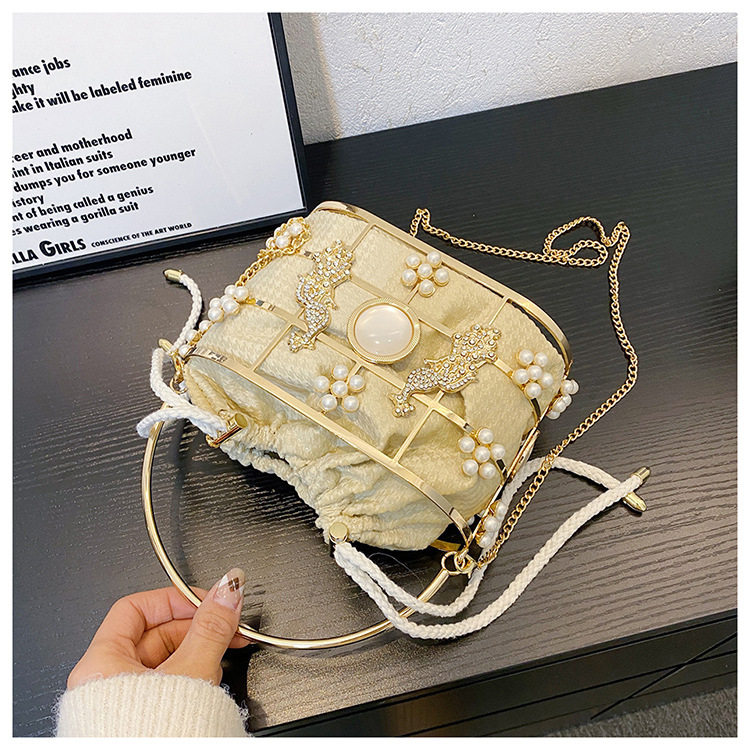 Elegant axelväska med pärlkedja och strass för kvinnor_voghion.com