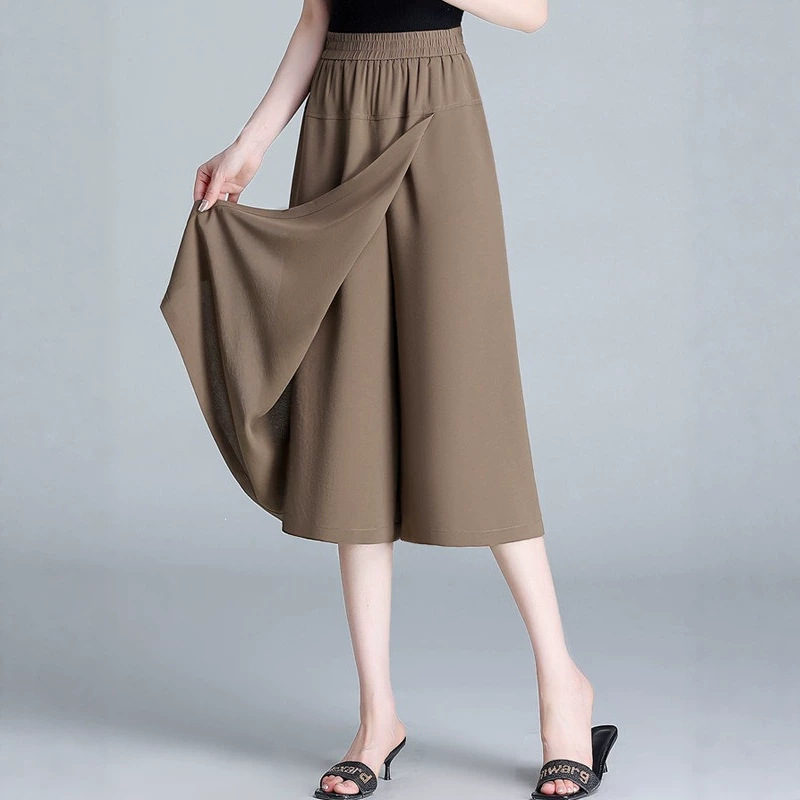 Women's Summer Thin Skirt Pants 2026 New Trendy Petite Cropped Pants Irregular Skirt Pants with Drapey Ice Silk Wide-Leg Design