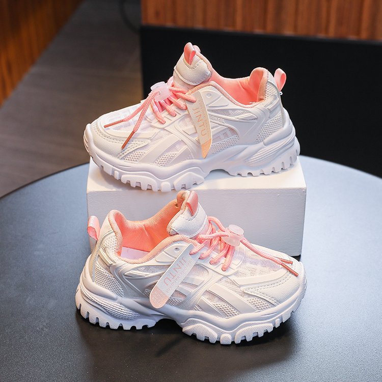 Dad Sneakers für Kinder - Atmungsaktive Mesh-Freizeitschuhe für Jungen und Mädchen - Leichtes, bequemes Schuhwerk für alle Jahreszeiten (Weiß/Rosa, Größen 26-37)_voghion.com